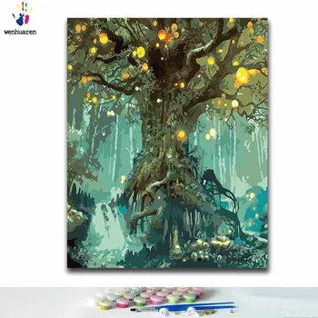 

DIY Coloring paint by numbers a tree paintings by numbers with kits 40x50 framed