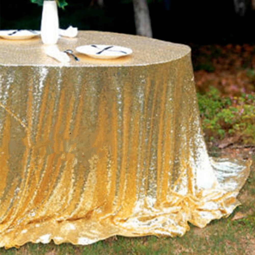 Golden Sparkling Round Sequins Table Cloth for Wedding