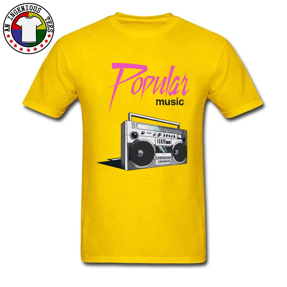Popular Music Logo Pure Cotton Tshirts for Men Short Sleeve Tops & Tees Wholesale Summer Fall Round Collar Tops Shirts Leisure Popular Music Logo yellow