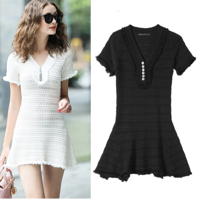 Runway Style Good Quality Fashion Women's V Neck Tassels Solid Knitting