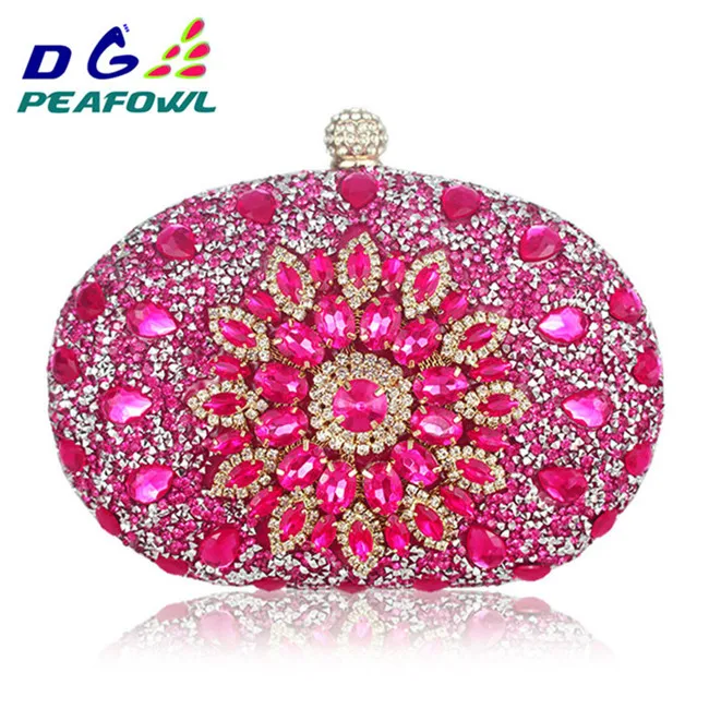 Роскошная сумка-клатч на цепочке, женская свадебная сумка с бриллиантами, кристаллами, цветами, синий и красный цвета, дизайнерский кошелек, карман для мобильного телефона, кошелек, сумки - Цвет: pink
