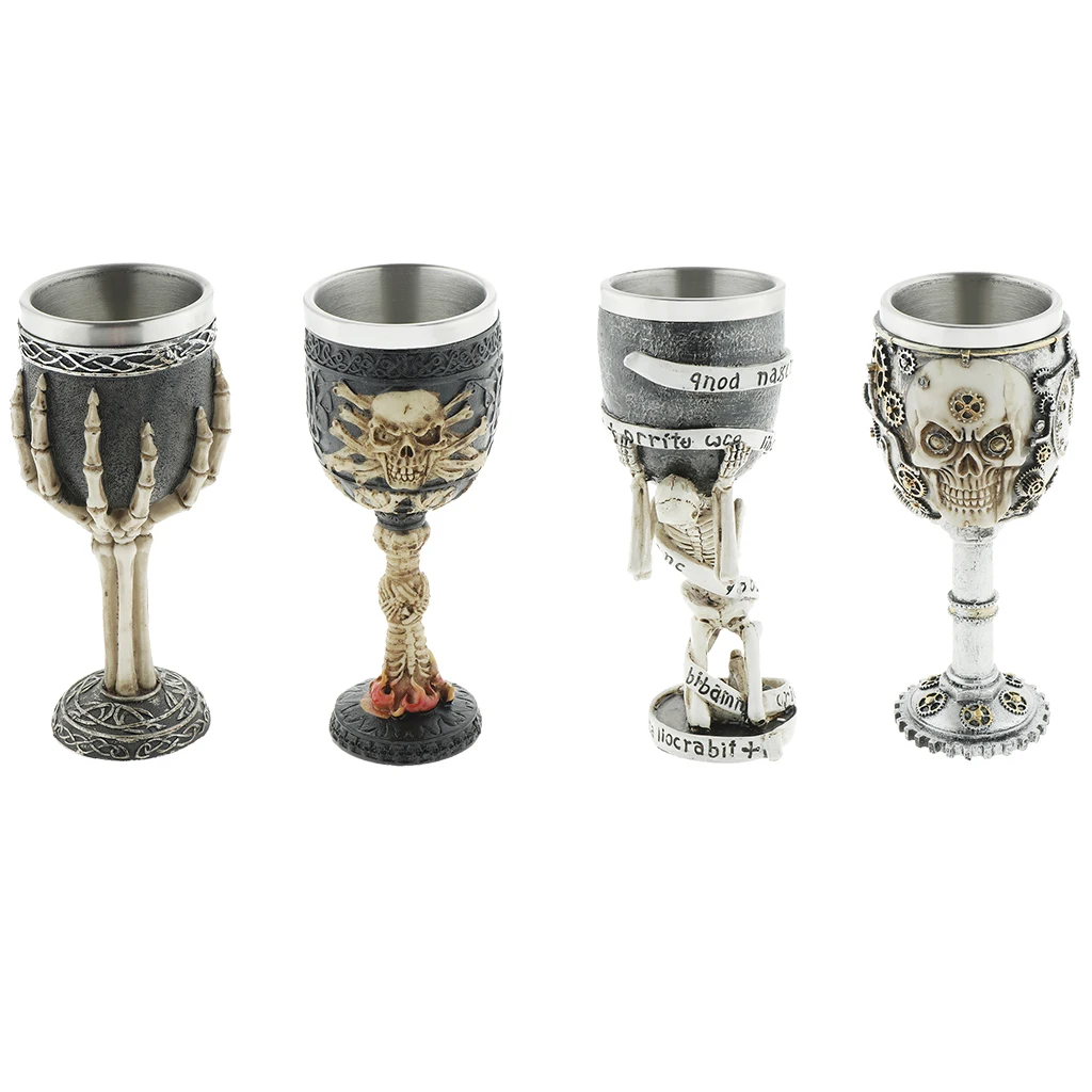 3D Gothic Skull Cup Stainless Steel Resin Skeleton Design for Bar Party Home Wine Goblet Cups Decor Crafts