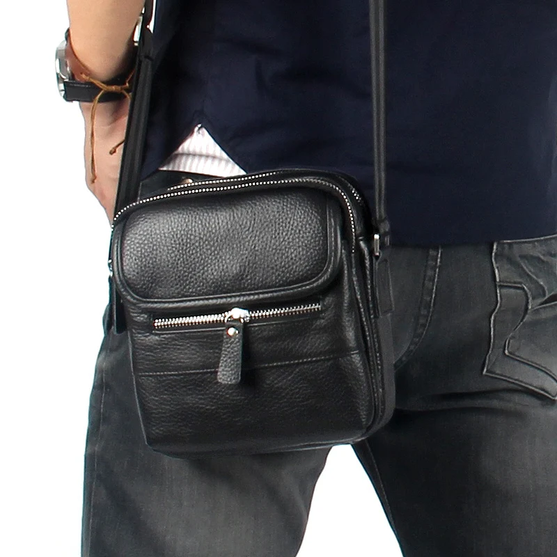 100% guarantee genuine leather small messenger bags for men travel business shoulder bags male ...