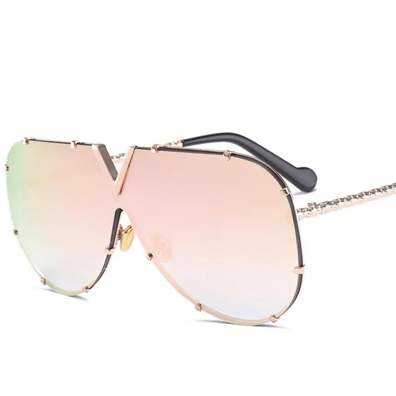 Emosnia роскошные солнцезащитные очки пилота с заклепками для женщин и мужчин новые негабаритные цельные брендовые солнцезащитные очки с большой металлической оправой UV400 Oculos