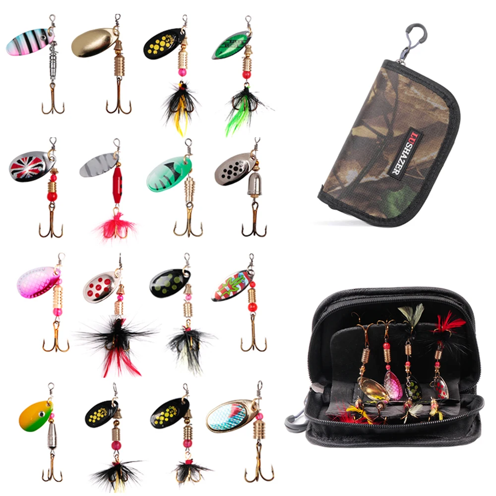 

LUSHAZER 16pcs Spinner Baits With Bag 3g-8g Fishing Lures Spinnerbait Spoon Lure Wobbler Metal Bait Artificial Bait