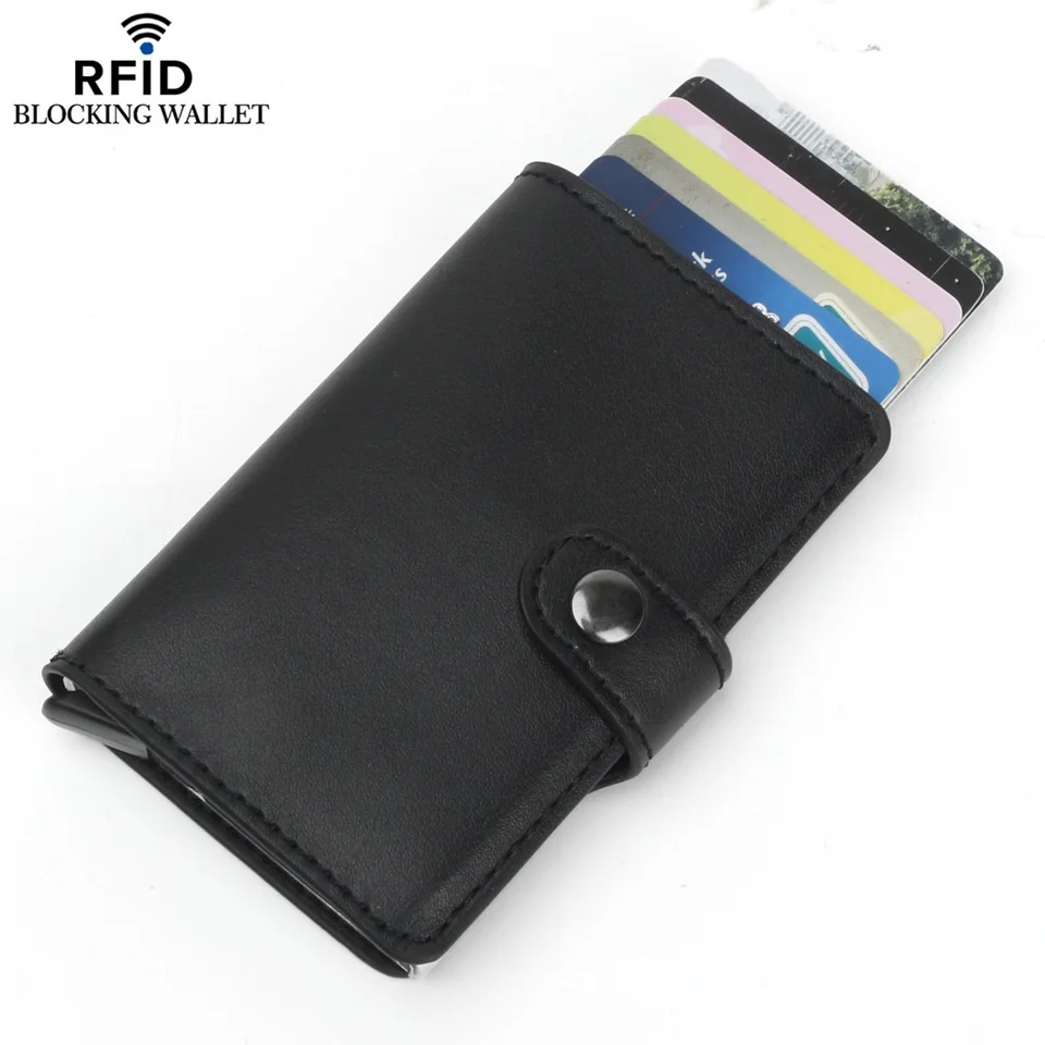 

RFID anti-theft card package Auto-elastic card holder credit card business card PU metal aluminum womens wallets and purses