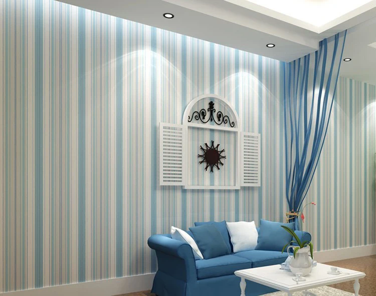 Современная мода горизонтальный Белый Синий Полосатый обоев вертикальные дети ребенок для стены гостиной спальни R107