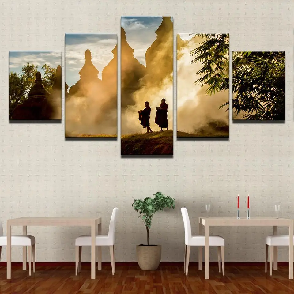 

Modular Painting Frame Wall Art 5 Panel MONKS FIELD OF MERIT Printed Canvas Pictures Home Decor