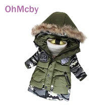 OhMcby Cold Winter Boys Hooded Parka Child Winter Jackets Children Down Jackets Coats Kids Baby Thicken Warm Cotton Down Jacket