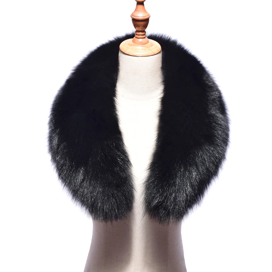 Baratos 2018 nuevo cuello de piel de zorro Real 100% bufanda de piel de zorro Natural invierno cálido Cuello de piel bufandas negro