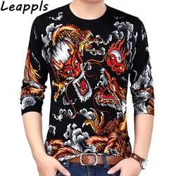 Leappls мужской свитер с круглым вырезом Модный китайский стиль тонкий пуловер мужской классический Дракон узор шерстяной трикотаж Homme