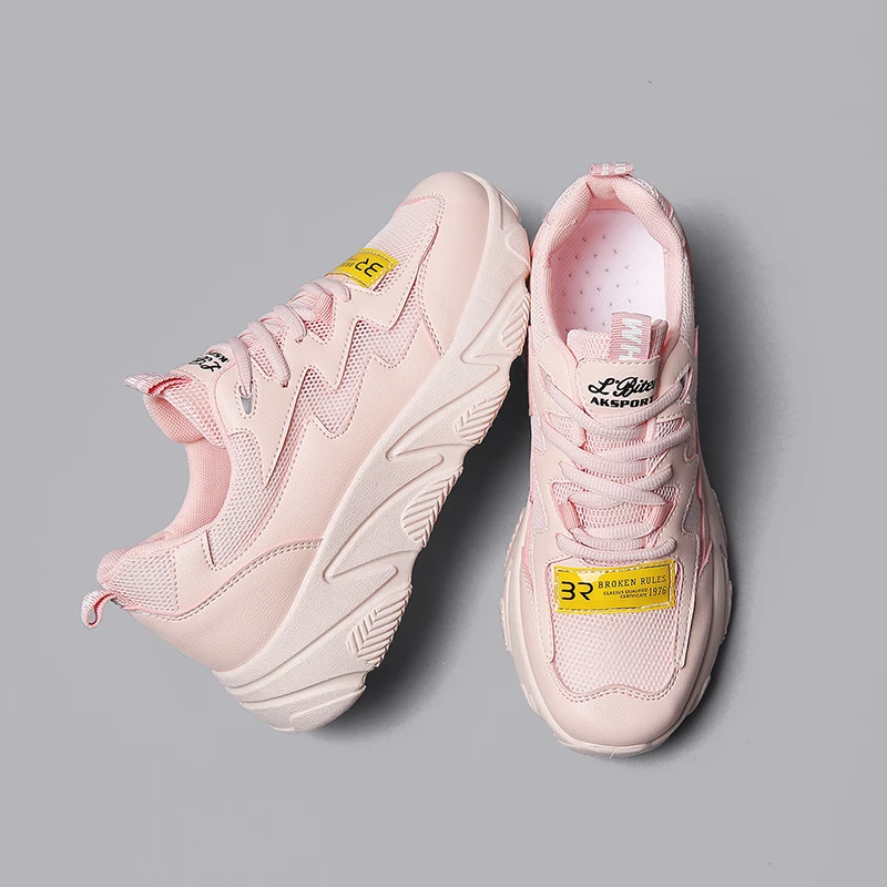 

2019 Summer New Trendy Platform Shoes Woman Mesh Breathable Women Chunky Sneakers Fashion Leisure Women Vulcanize Shoes