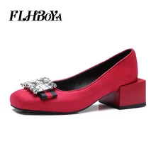 Lady Fashion High Thick Heels Crystal Yellow Red Black Round toe Pumps Chunky Square Heel Travel Party Shoes For Women Plus Size Lady Fashion High Thick Heels Crystal Yellow Red Black Round toe Pumps Chunky Square Heel Travel Party Shoes For Women Plus Size