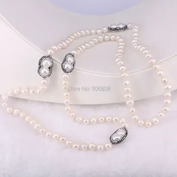 

ZYZ-N4048 6 Strand Natural Pearl Necklaces Long Necklace Fresh Water Rhinestone Pearl Necklace