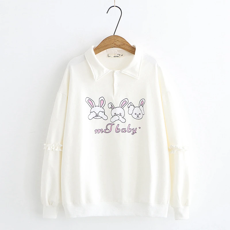 Kawaii Bunny/женские толстовки Harajuku с милым Кроликом пуловер длинными рукавами Kpop 90 s