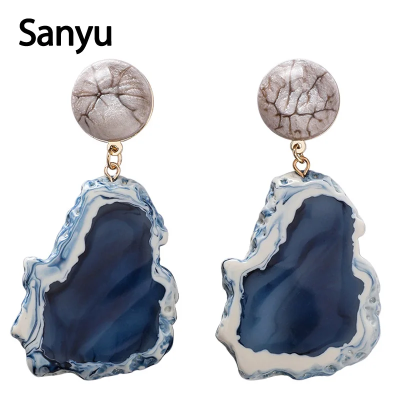 

New Arrival Irregular Geometric BLue Acrylic Drop Earrings Elegant Marble Fashion Dangle Earrings for Female Trendy Brincos 2019