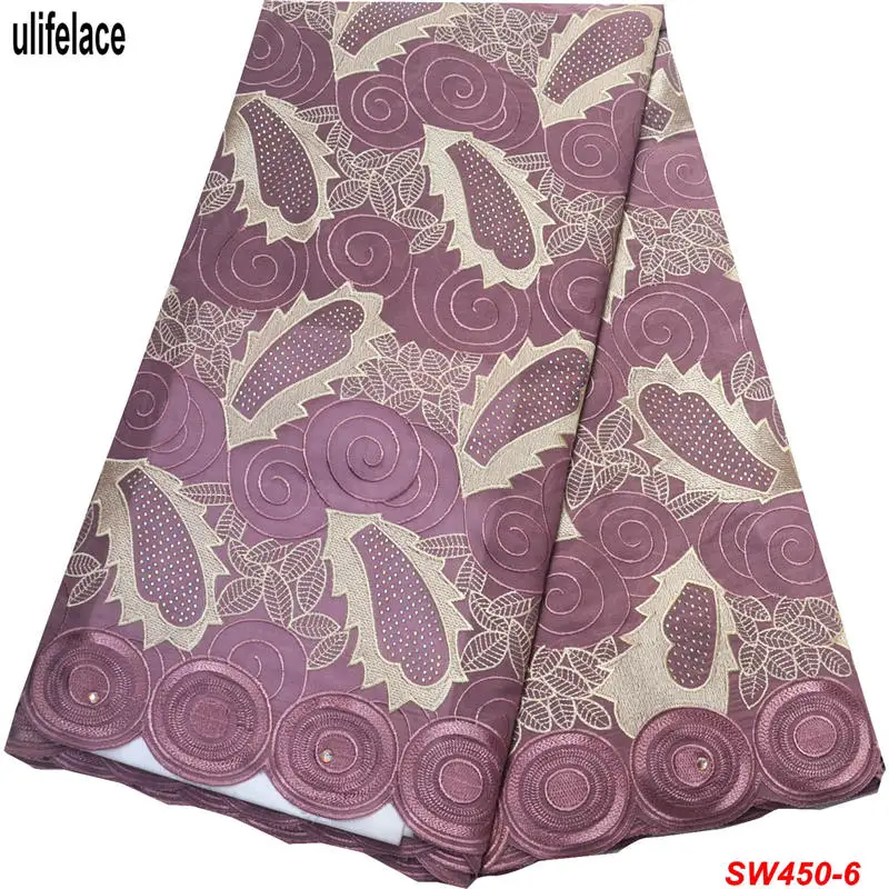 Фиолетовое Африканское нигерийское хлопковое кружево «швейцарская вуаль» ткань высокого качества хлопковое кружево Материал швейцарская вуаль кружево в швейцарской SW-450 - Цвет: Color-6