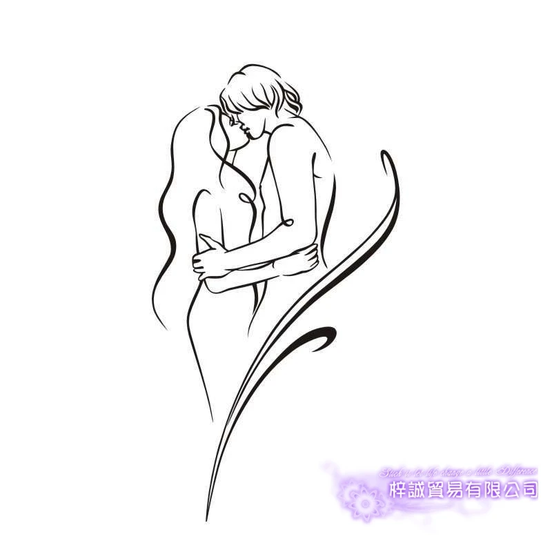 DCTAL Sexy Girl Lovers Kiss Decal Beauty Body Naked Sticker Wall Bathroom Woman Girl Wall KTV Pub Bar Shop Sticker
