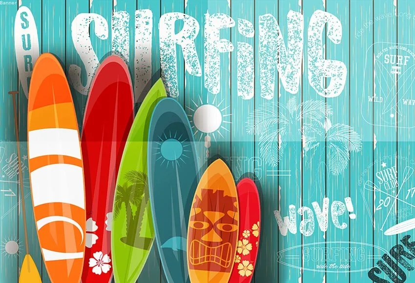 

7x5FT Summer Surf Surfing Borad Wave Wood Wall Customized Photo Background Studio Backdrops Vinyl