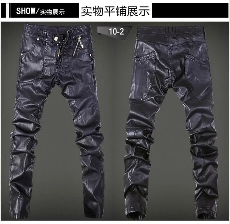 2019 мужские узкие джинсы комбинезоны джинсы для езды на мотоцикле мужские pu кожаные брюки пэчворк джинсовые байкерские джинсы кожаные