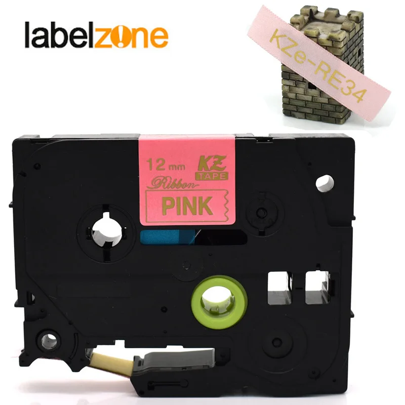 

Tze-RE34 Satin Ribbon Gold on pink Tapes 12mm*4m compatible Brother p-touch printers for pt-d200 d210 ribbon printer tz-RE34
