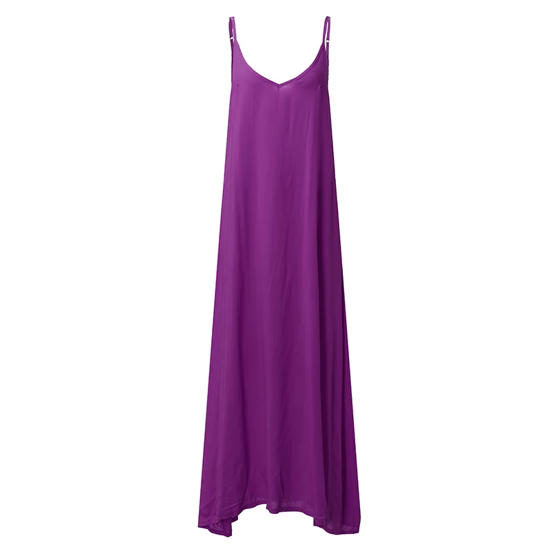 Zanzea летние женские сексуальные с v-образным вырезом без рукавов женские пляжные платья повседневные свободные длинные макси однотонные белые платья Vestidos - Цвет: Purple