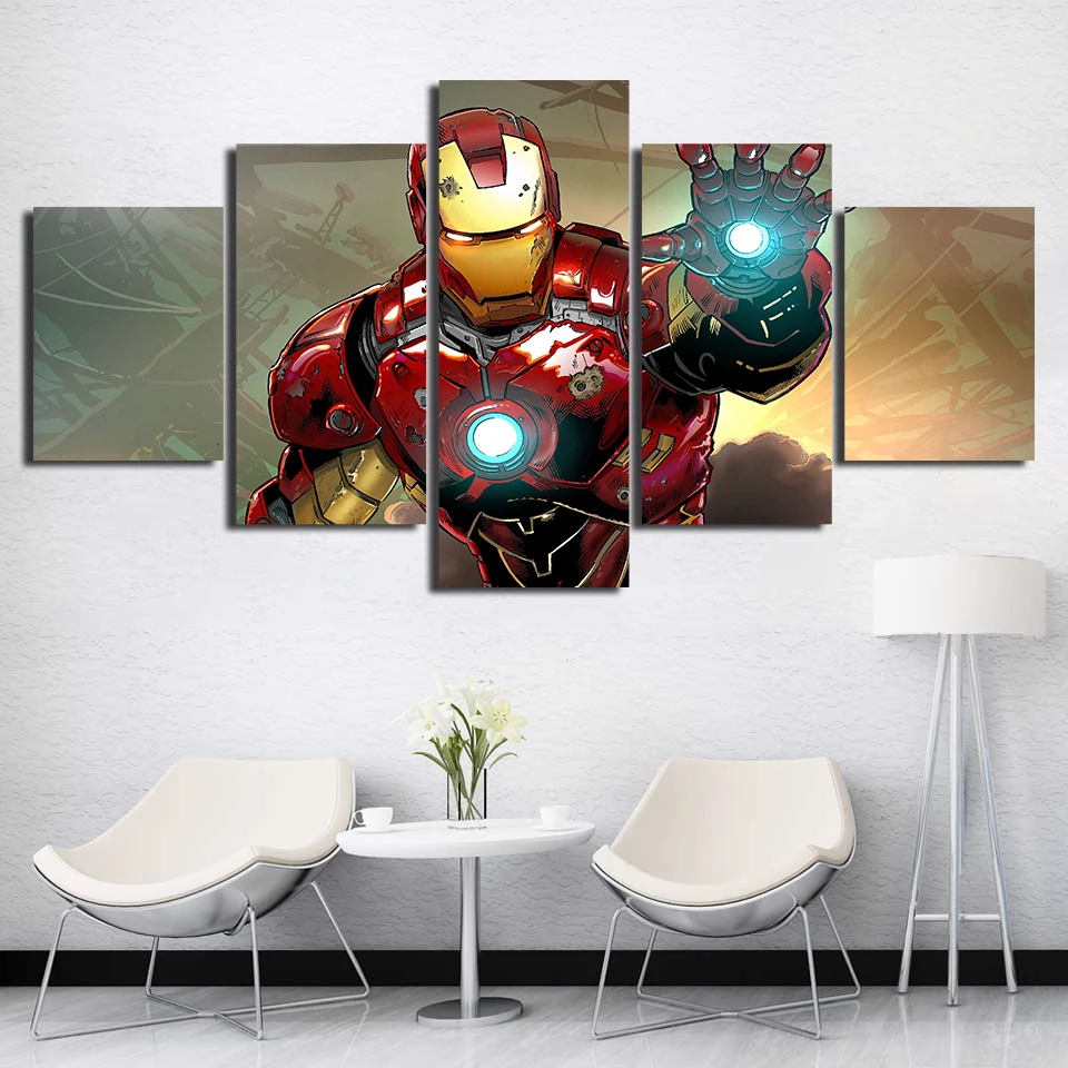 Canvas Paintings Home Decor Modular Pictures 5 Panel Ironman Movie Abstract Poster Modern Printed For Living Room Wall Art