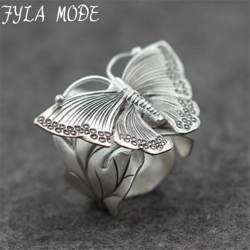 

Fyla Mode 14g Genuine 925 Silver Wedding Leaves Butterfly Design Adjustable Antique Thai Silver Finger Rings For Women PKY246
