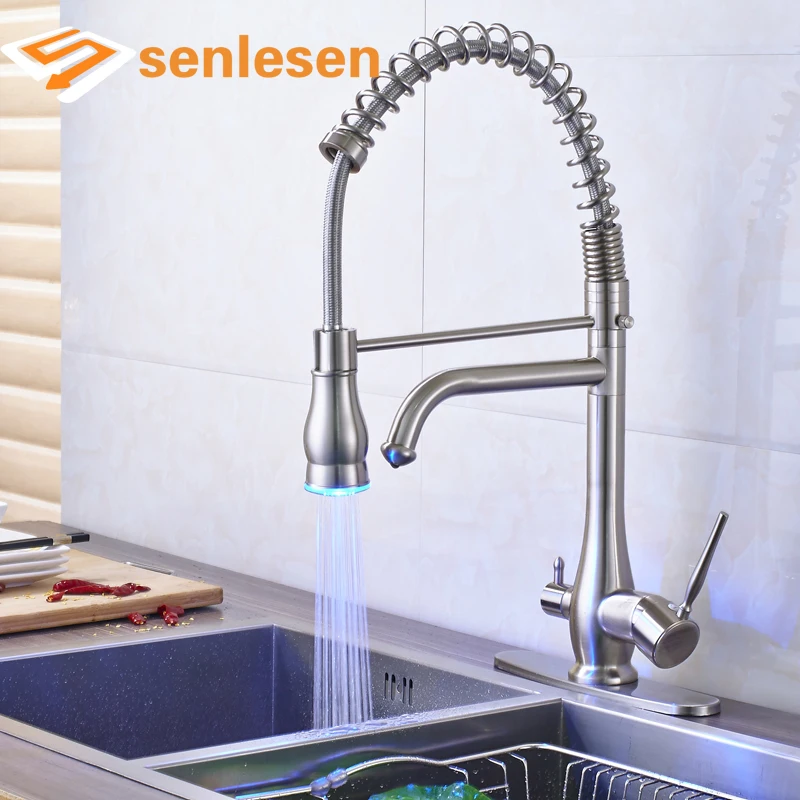 

Free Shipping High Quality LED Light Kitchen Sink Mixer Faucet with Hot Cold Water Taps