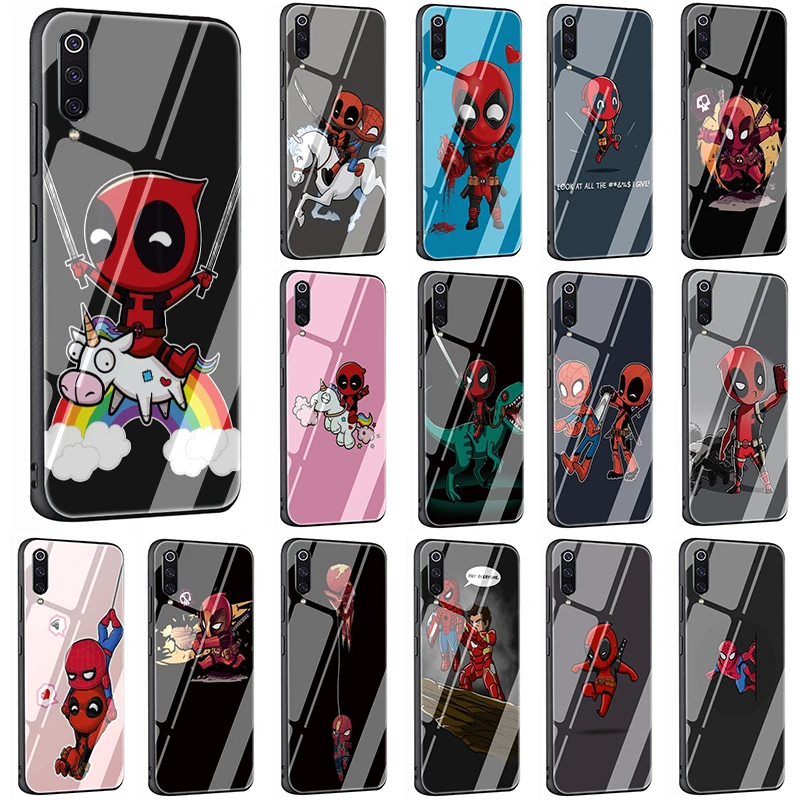 

Marvel funny unicorn Deadpool Tempered Glass phone case for Xiaomi 8 Lite 9 A1 A2 Redmi 4X 6A Note 5 6 7 Pro F1