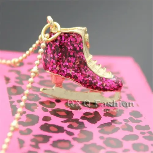 

Fab Pink Ice Skate Shoe Boot Pendant Necklace Gold Tone Skating Prom Fancy Dress Jewelry 2018 New