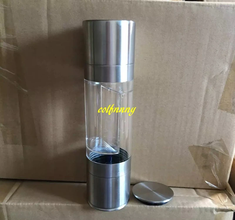 20pcs/lot 55*220mm Stainless Steel Manual Salt Pepper Mill Grinder 2 in 1 Portable Kitchen Mill Muller Tool