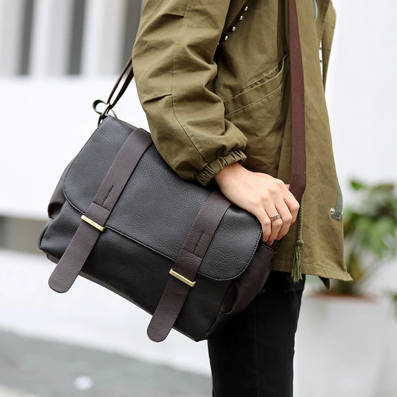 

Fashion mens bag PU Leather Shoulder bag men Crossbody Bags For Men's Canvas Business Messenger Bag Men Black Satchels
