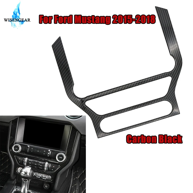 For Ford Mustang Dash Board GPS Panel Cover Trim Decorative Frame For Mustang 2015 - 2018 Carbon Black (11)