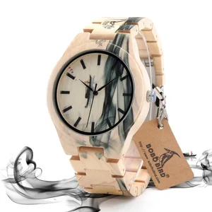 Drop Shipping BOBO BIRD L-O17 Misty Landscape Painting Designer on Maple Wooden Men's Watches