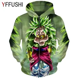 YFFUSHI моды 2018 новый мужской 3D толстовки мультфильм Dragon Ball зеленый на молнии мужские Верхняя одежда с капюшоном Гоку карманов одежда с