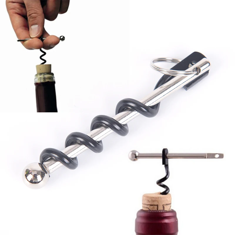 Mini EDC Stainless Steel Cork Screw Red Wine Bottle Opener Keyring Tool