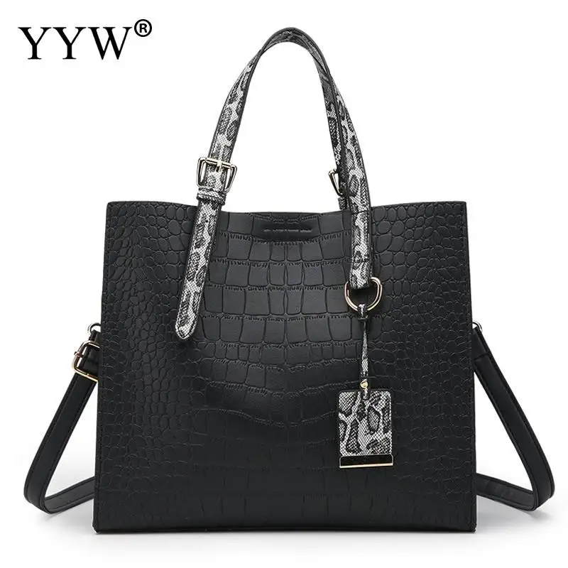 YYW, модная женская кожаная сумка, сумки на плечо, серые, черные, Большая вместительная сумка для покупок, роскошные сумки, сумки-тоут, дизайнерские - Цвет: black