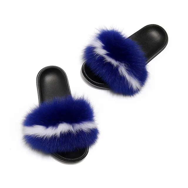 HONGTEYA Real Fox Fur Slides Sandals for Women 20 Styles Toddler Girls Feather Slip On Summer Furry Slippers Flip Flops Shoes Flats/