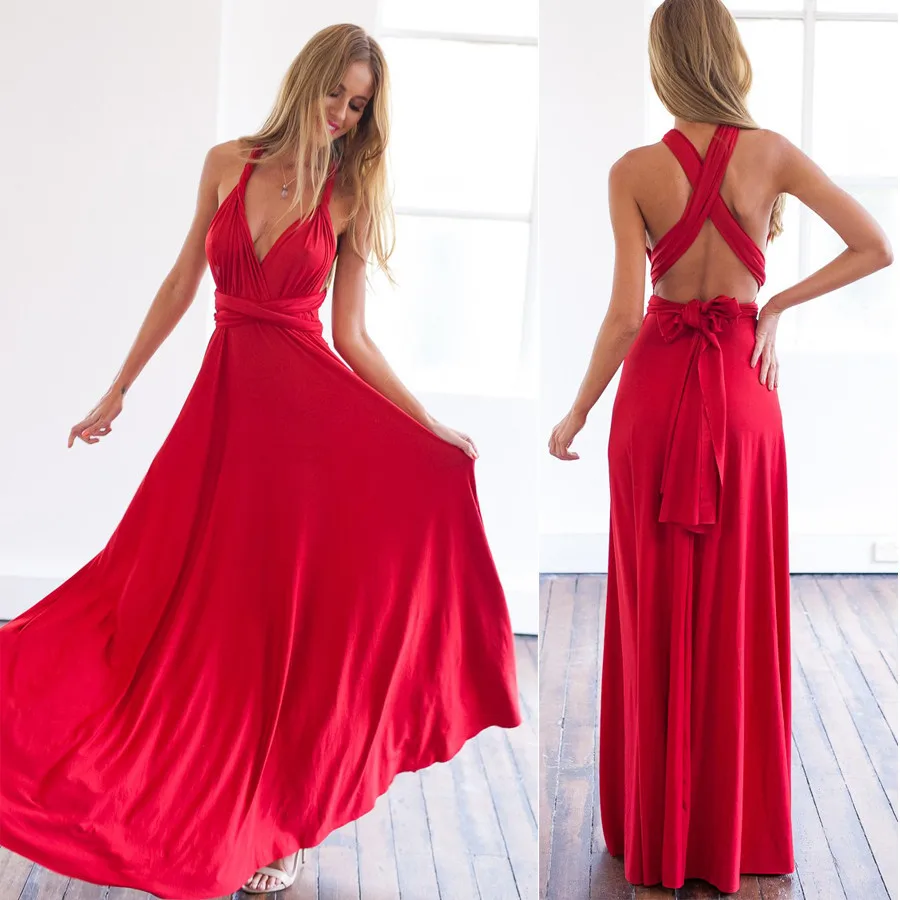 Femmes rouge longue Maxi robe Bandage moulante robe Multiway ...
