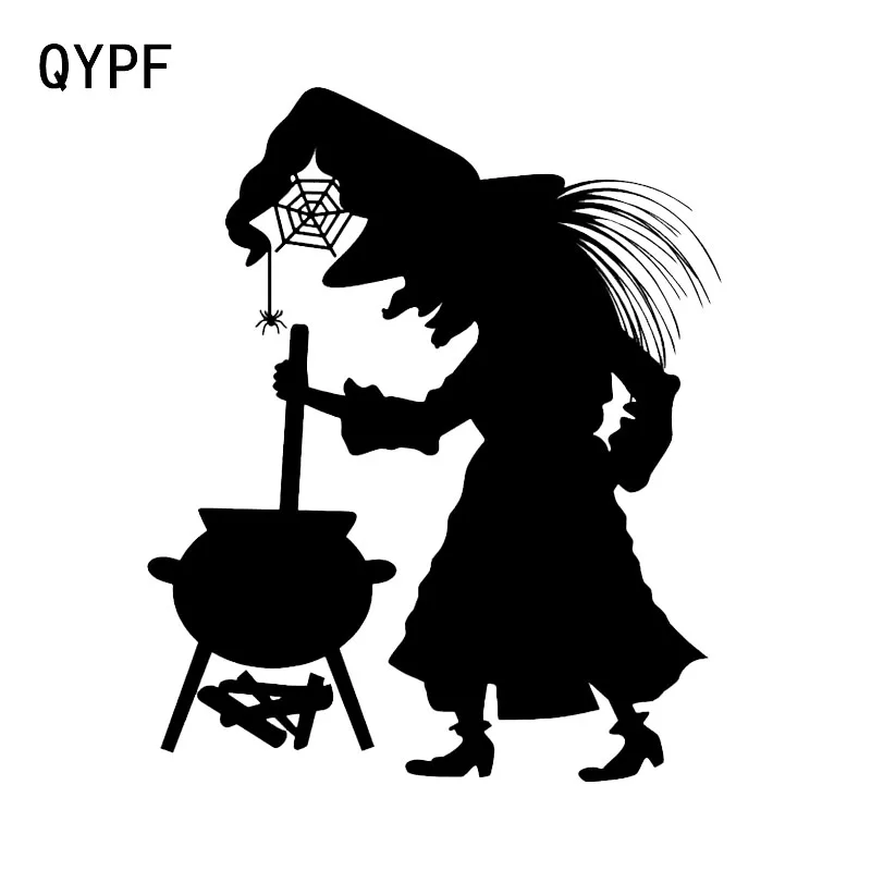 

QYPF 12.4*14.9 Interesting Halloween Witch Decor Car Sticker Vinyl Accessories Personalized Silhouette C16-2383
