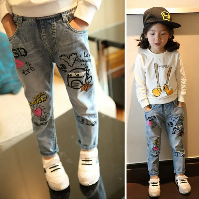 2018 New Pattern Spring Autumn Girl Jeans Children broken hole Wild Graffiti boys Pants Baby Trousers girls Children’s leggings
