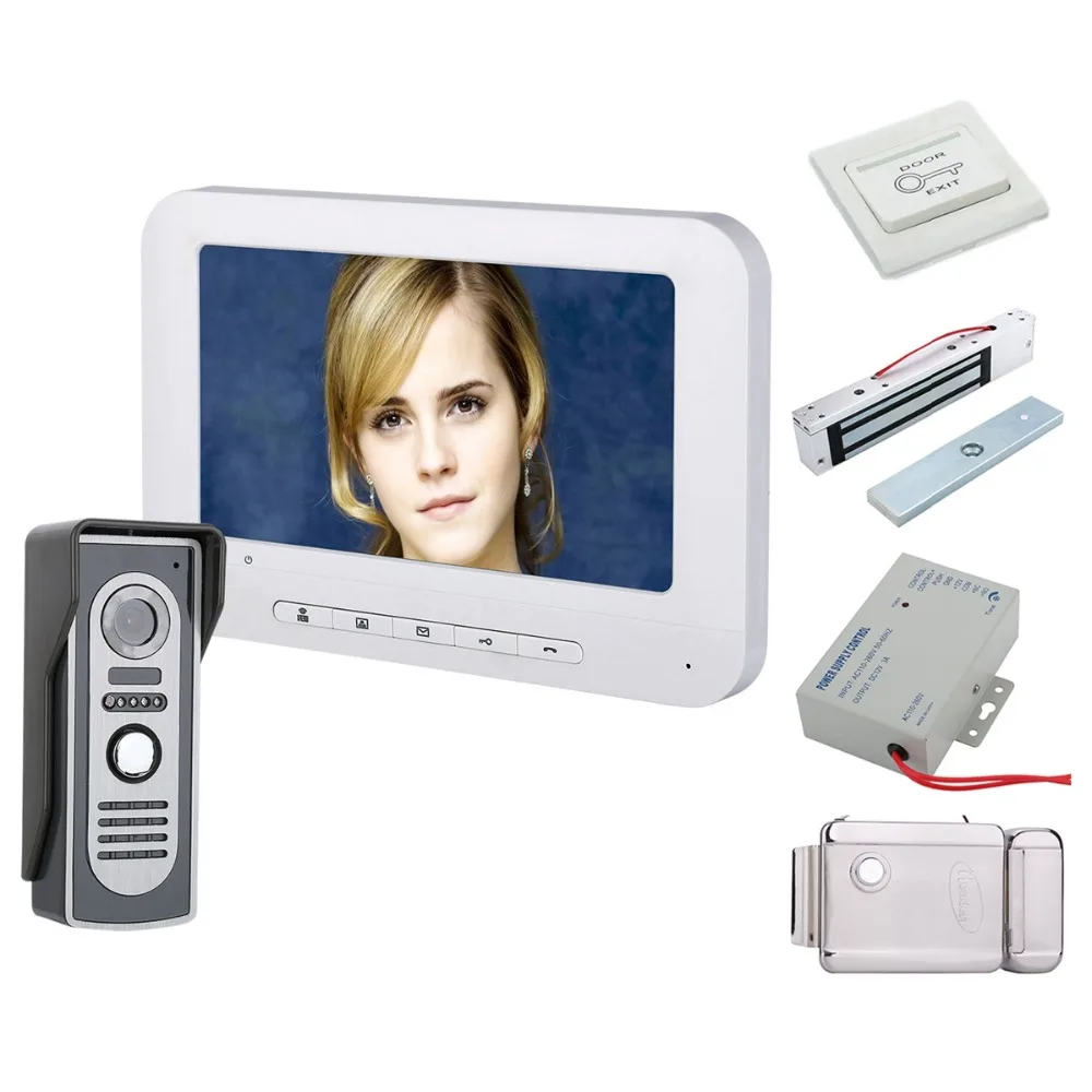 

Home Security 7 Inch TFT Video Door Phone Doorbell Intercom Kit 1-camera 1-monitor Night Vision with HD 700TVL Camera+Locks