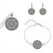 Очаровательное ожерелье с мандалой из стекла, сережки серебряного цвета, браслет, буддистский символ ом дзен хны, ювелирные изделия для йоги, женский кулон