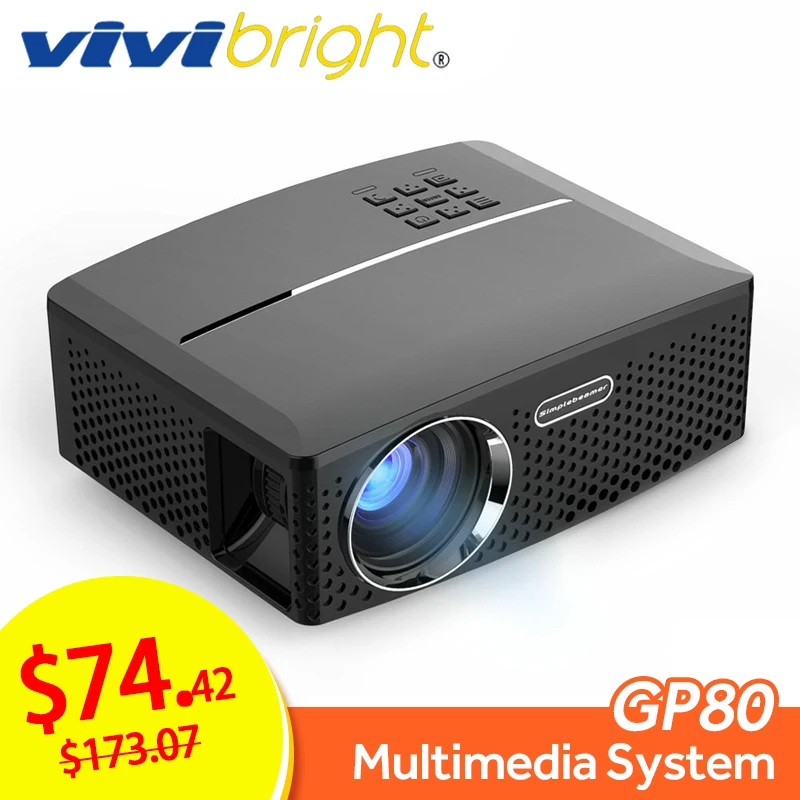 

VIVIBRIGHT LED Projector GP80. Low price Clearance, 1800 Lumens, 800*480 HDMI USB PC,Support Full HD,1080P