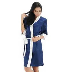 Пикантные Для женщин короткие ночь платье v-образным вырезом искусственного шелка кимоно Новый стиль юката Халат Свадебные халаты