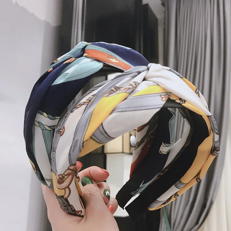 

2019 spring and summer new listing headband creative cross knotted headband wide-brimmed print head buckle hair accessories