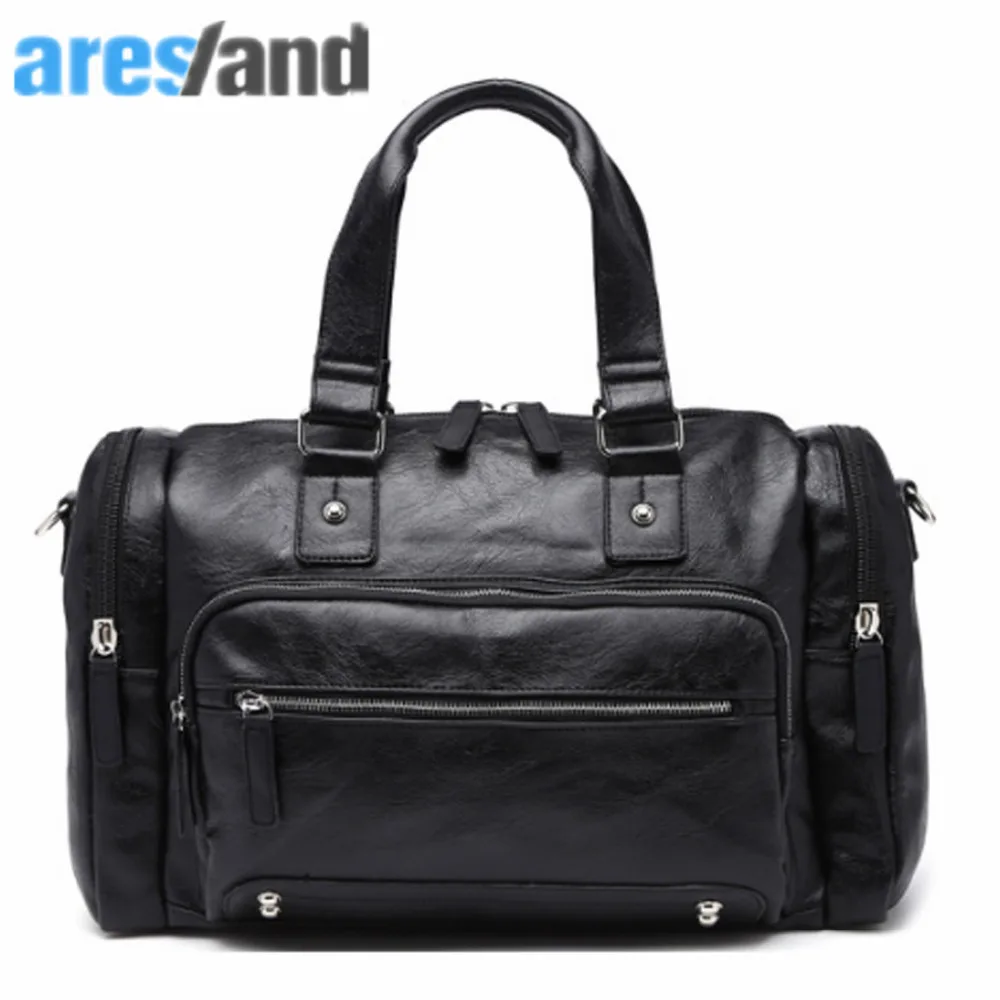 

ARESLAND Portable Men Handbag Business Top Handle Hand Bag Leather Man messenger crossbody Bags - Black