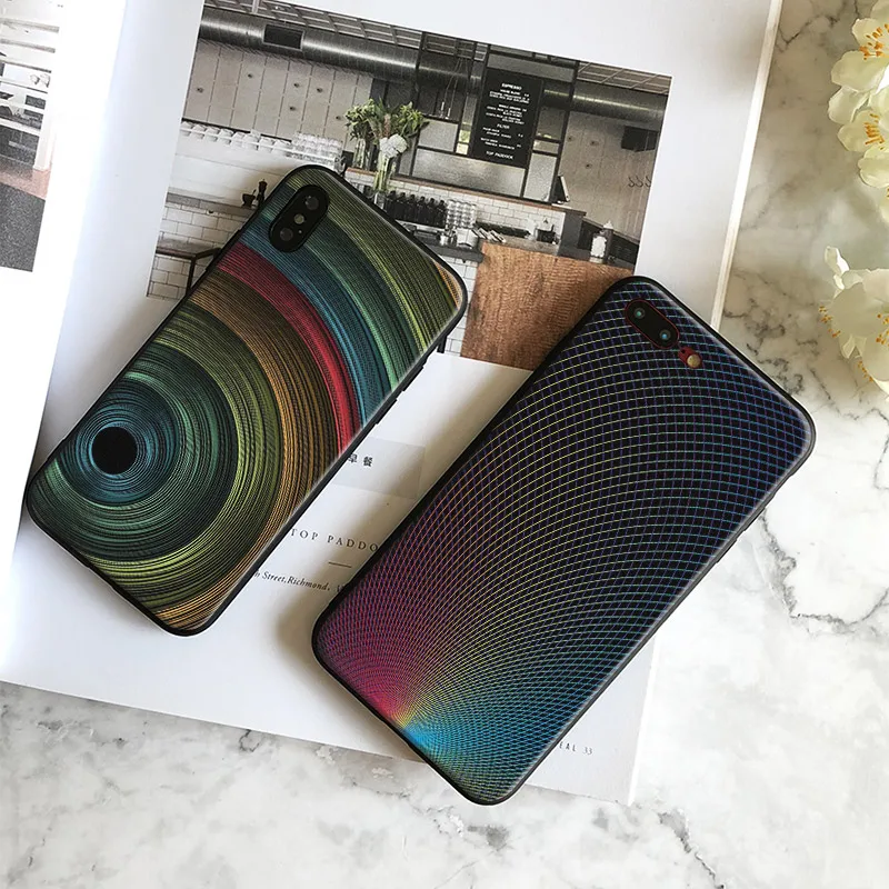 

Colorful Stripe Cyclone Circle Pattern Tpu Soft Silicone Phone Case Cover Shell For Apple IPhone 5 5s SE 6 6s 7 8 Plus X 10