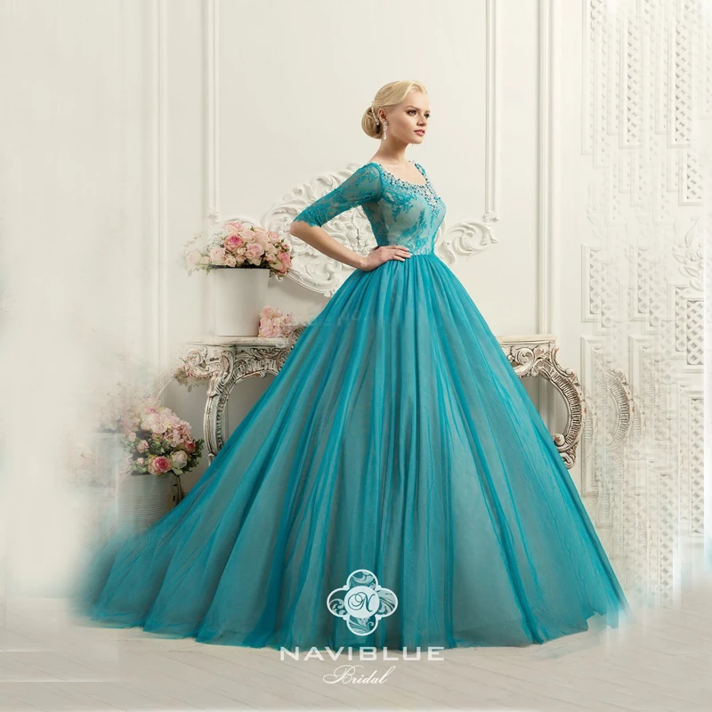 wedding dress with teal